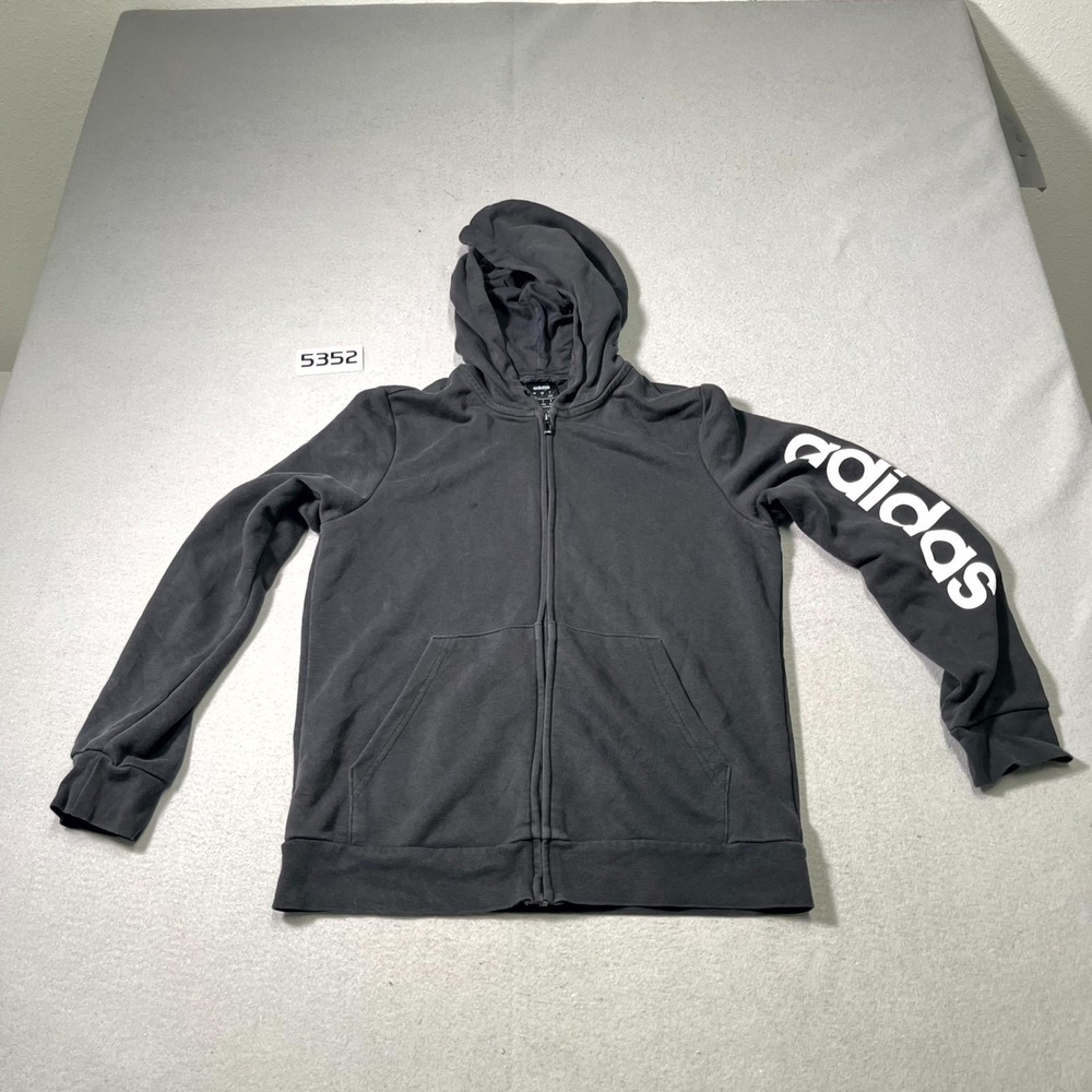Adidas Essential Hoodie Women Large Black Linear Logo Split Kangaroo Pockets Gym